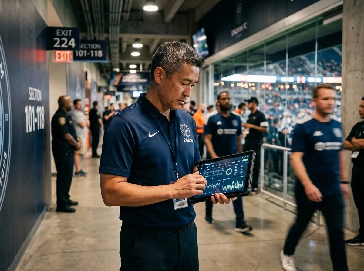 Coach reviewing MascotGO on a tablet