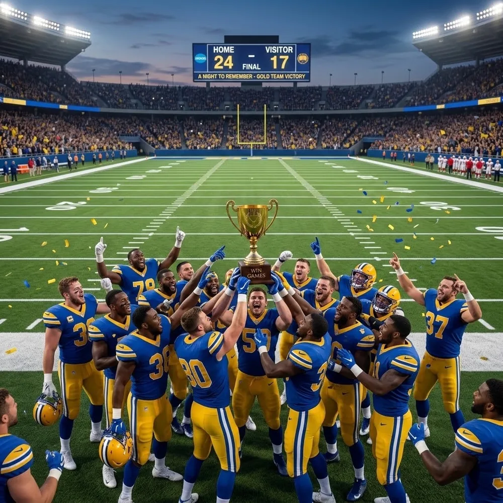 Athletes celebrating a win on the field